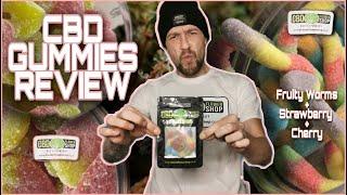 CBD Gummies Review - Fruity Worms - Strawberry - Cherry - The CBD flower shop.